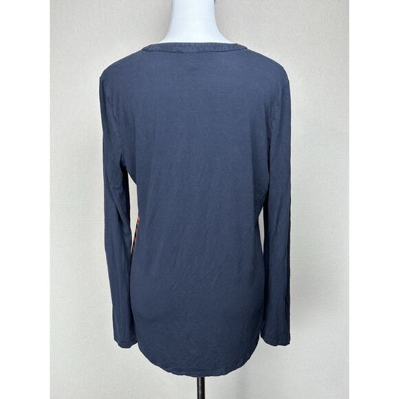 Michael Kors Women’s Sz L Navy Orange Striped Top Long Sleeve V-Neck - Picture 6 of 15